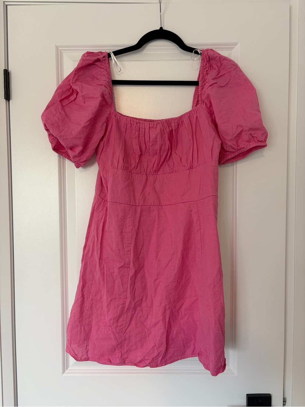 H&M Bubblegum Pink Square Neck Puff Sleeve Mini Dress
